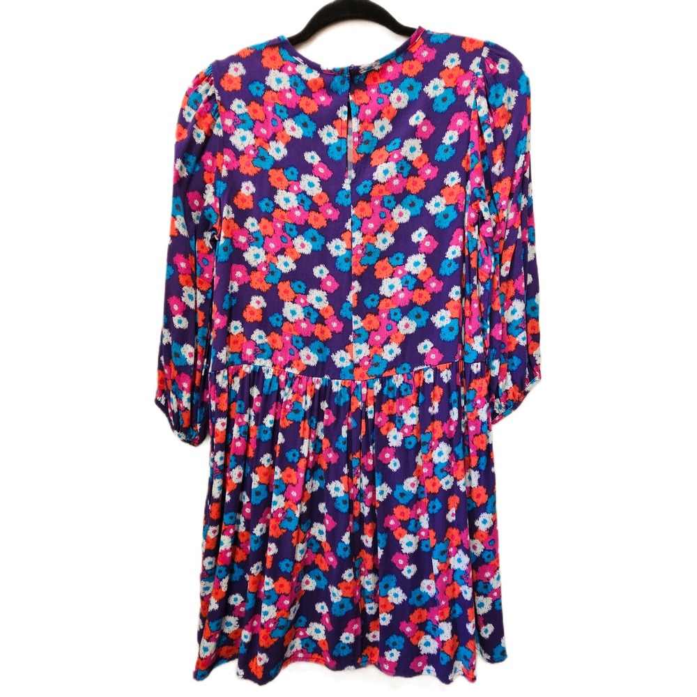 Compania Fantastica Purple Multicolor Floral Print 3/4 Sleeve Baby Doll Dress XS - Picture 3 of 8